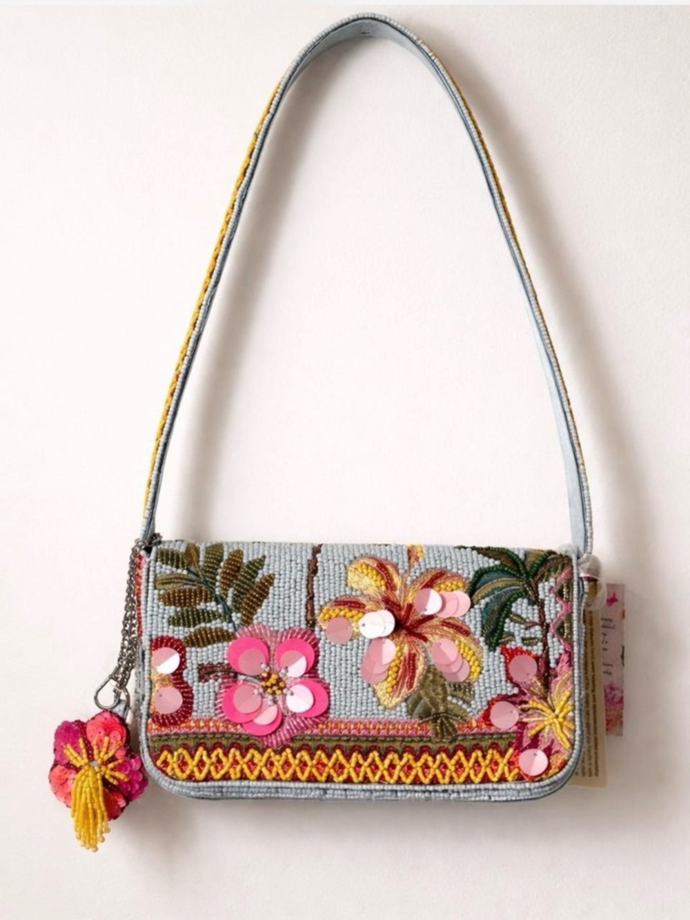 Hibiscus Beaded Shoulder Bag